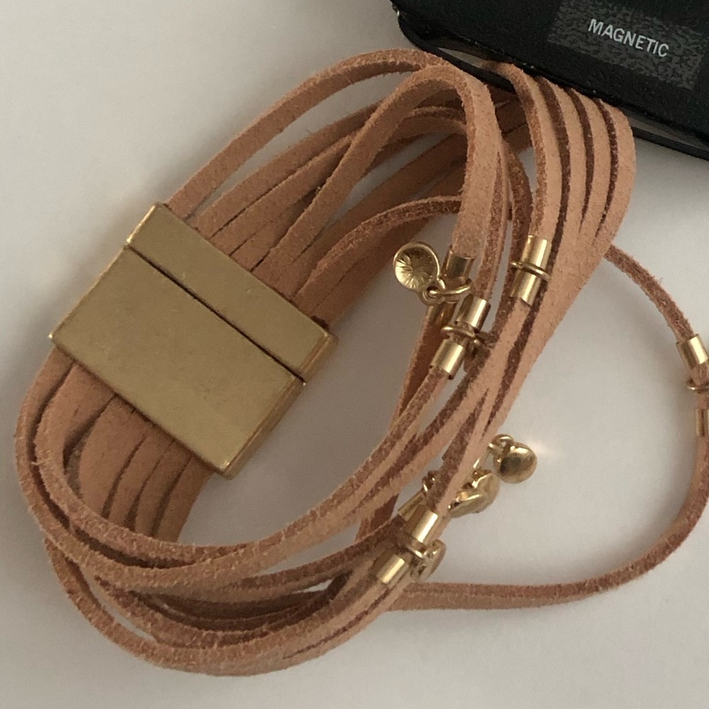 3/$15 Ophelia Roe Faux Leather Charm Magnetic Bracelet Tan & Gold Toned